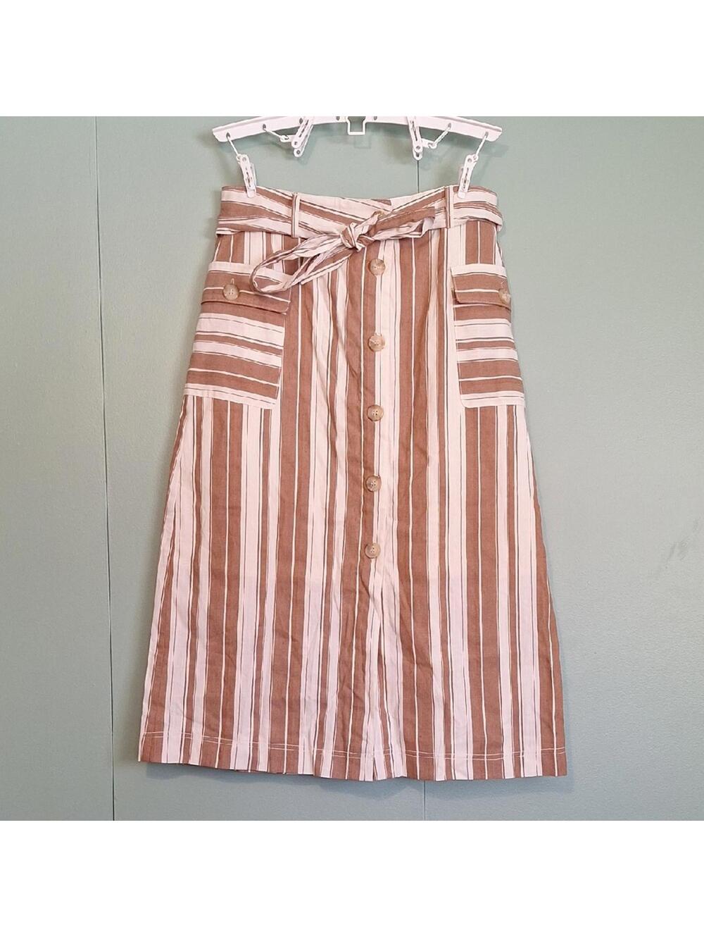 Nwt Hem And Thread Tan And White Striped Button Up Skirt Size Large Western Boho